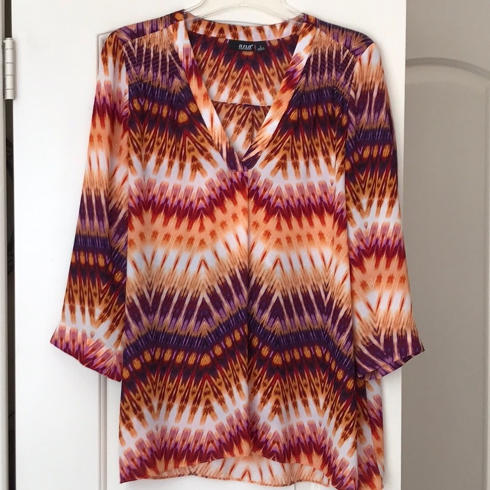 a.n.a. V-Neck Chiffon Top Blouse Tunic - Size Large